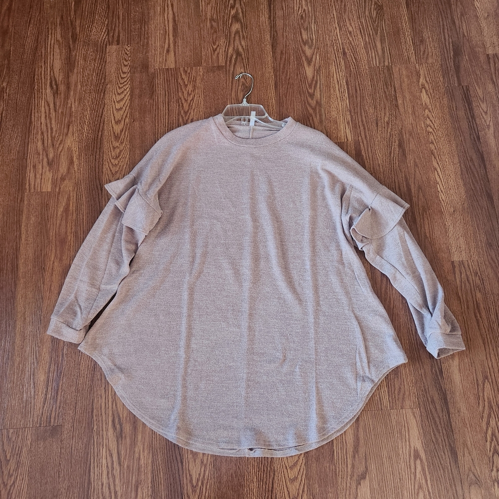 Women's Beige Long Ruffle Sleeve Tunic